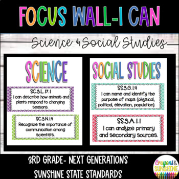 Preview of Florida Standards 3rd grade Science & Social Studies I Can Posters | FOCUS WALL