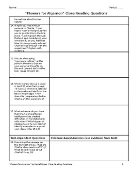 "Flowers for Algernon" Text-Based Worksheet Questions by ...