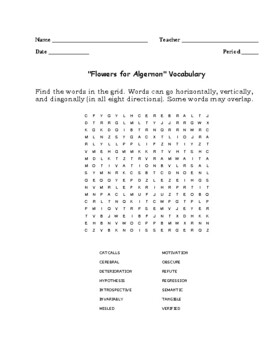 Preview of "Flowers for Algernon" Vocabulary Word Search Words Only (Daniel Keyes)