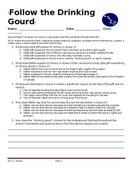 Follow The Drinking Gourd Drama Formative Assessment Questions Rl 5 5