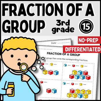Preview of ❤️ Fraction of a Group Identify fractions Fraction of a set worksheet 3rd grade