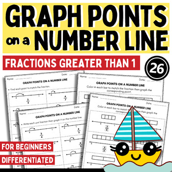 Preview of ❤️Fractions Greater Than 1 on a Number Line Improper Fraction bars Worksheets