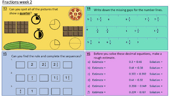 Preview of *Fractions and Decimals year 3 to 6 lesson starters weeks 1-6 combined pdf*
