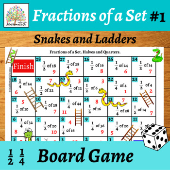 Fractions of a Set #1 Halves and Quarters Snakes and Ladders Game