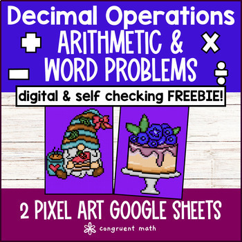 Preview of [Free] Decimal Operations Pixel Art | Google Sheets Add Subtract Multiply Divide