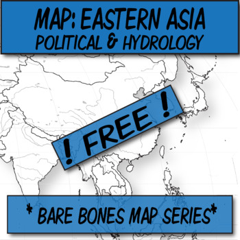 Preview of **Free** E. Asia Map Political & Hydrography Blank Map **Barebones Map Series**