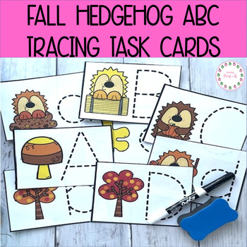 Preview of ⭐Free⭐ Fall Hedgehog ABC Tracing Task Cards