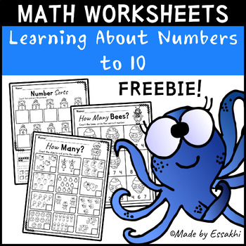Preview of {Free} Math worksheets | Learning About Numbers to 10 (B&W)