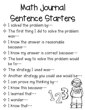 Preview of {Free!} My Math Talk Sentence Starters for Journals/Notebooks