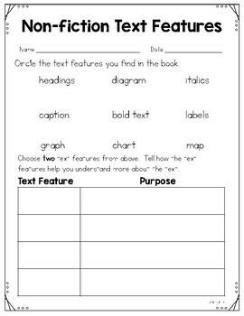 Text Features Chart Elementary
