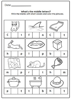 Preview of [Free] Printable phonics, short vowels worksheet missing words a-e-i-o-u