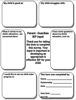 Preview of - Free - Special Education IEP Parent Input Form - Free -