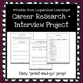Preview of ★ Freebie ★ Career Research Project + Interview Rubric