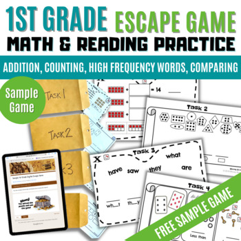 Preview of [Freebie] First Grade Math and Reading Practice | Digital Escape Room