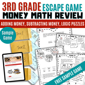 Preview of (Freebie) Third Grade Money Math Review - Digital Escape Room