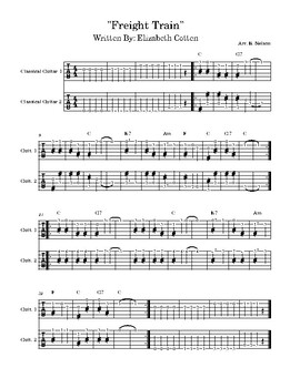 Preview of "Freight Train" Elizabeth Cotten - Beginning Guitar Ensemble Duet - In Tablature