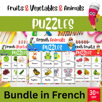 Preview of "French Adventure Puzzles Bundle - Animals, Fruits, and Vegetables for Special E