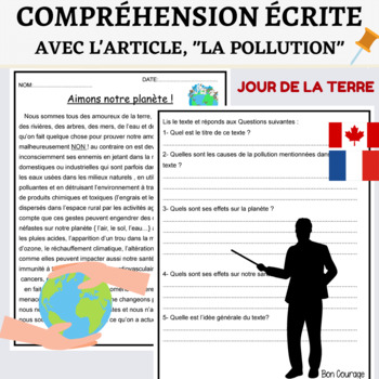 Preview of (French Earth Day) Compréhension écrite pour le jour de la terre "La Pollution"
