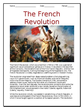 Preview of "French Revolution " Article in English and Spanish for ELLs / ESOLs