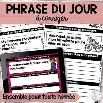 Preview of French Sentences - Phrase du jour à corriger - Digital and Printable - All Year