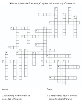 Frindle by Andrew Clements Chapters 1 5 Vocabulary Crossword TPT