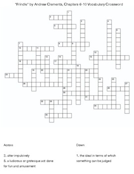Frindle by Andrew Clements Chapters 6 10 Vocabulary Crossword