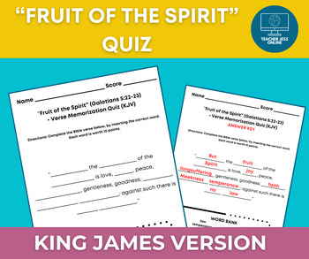 Preview of "Fruit of the Spirit" (Galatians 5:22-23) Bible Verse Memorization Quiz