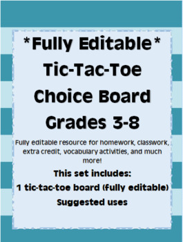 Preview of *Fully Editable* Tic Tac Toe Choice Board