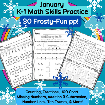 Preview of ⛄️ Fun & Frosty! Boost First Grade Skills - January Math Workbook (30 PDF pp!)
