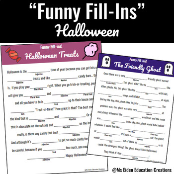 Preview of "Funny Fill-Ins" - Halloween Themed Parts of Speech Practice