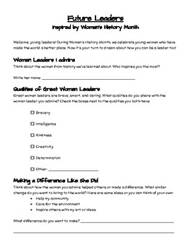 Preview of "Future Leaders: Inspired by Women's History Month" Worksheet