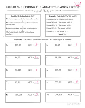 GCF GREATEST COMMON FACTOR using Euclid Number Sense Differentiated! 2 ...