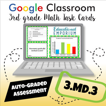 Preview of ⭐ GOOGLE CLASSROOM ⭐ 3.MD.3 Task Cards ⭐ Bar Graphs and Picture Graphs