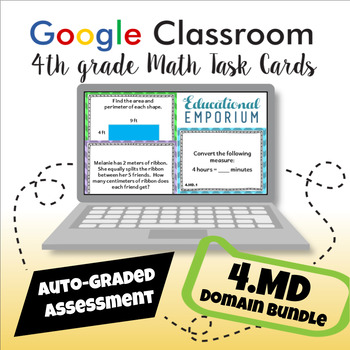 Preview of ⭐ GOOGLE CLASSROOM ⭐ 4th Grade Measurement and Data Math Task Cards BUNDLE