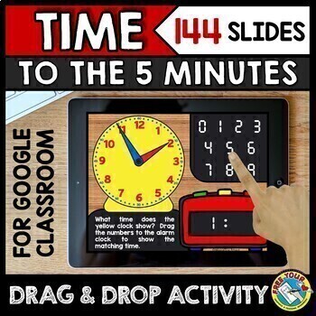 Preview of  GOOGLE SLIDES TELLING TIME TO THE NEAREST 5 MINUTES DIGITAL GAME MATH ACTIVITY