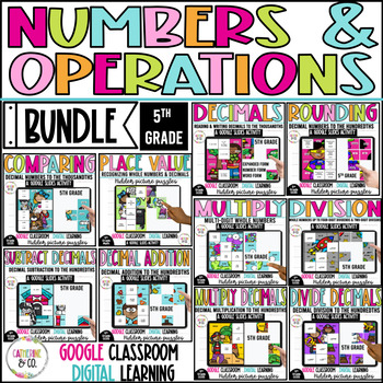 Preview of 5th Grade Math Digital Mystery Picture Bundle | Numbers & Operations