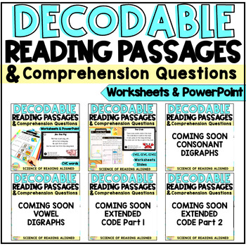 Preview of Decodable Reading Passages & Comprehension Questions Slides & Worksheets