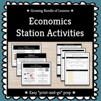 Preview of ★ GROWING BUNDLE ★ Economics Station Activities ★ Print & Go Prep