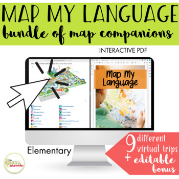Preview of NO PRINT Map My Language Map Skills BUNDLE Virtual Trips