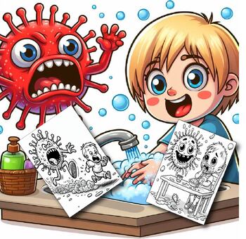 Preview of ِGerms are tiny, A Germ Coloring Pages Wash Your Hands Coloring Pages Grades K-2