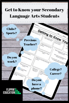 Preview of "Get to Know You" Worksheet for Secondary Language Arts