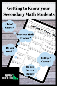 Preview of "Get to Know You" Worksheet for Secondary Math