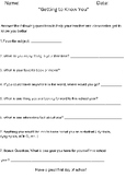 "Getting to Know You" A worksheet for those first days of school.