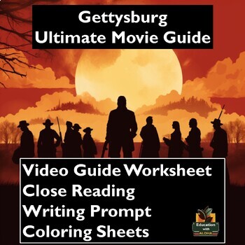 Preview of Gettysburg Movie Guide Activities: Worksheets, Reading, Coloring, & more!