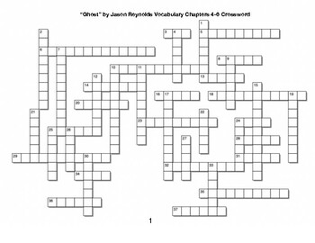 Ghost﻿ by Jason Reynolds Vocabulary Chapters 4 6 Crossword by BAC