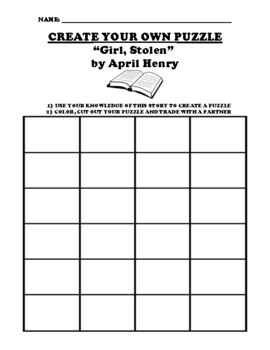 “Girl, Stolen” by April Henry UDL PUZZLE WORKSHEET by Northeast Education