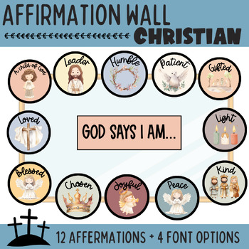 Preview of "God Says I Am" Affirmation Station Cards - Boho Theme - Christian + Bible