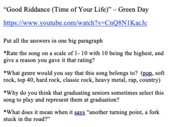 Preview of Moving on - "Good Riddance (Time of Your Life)" - Green Day song writing prompt