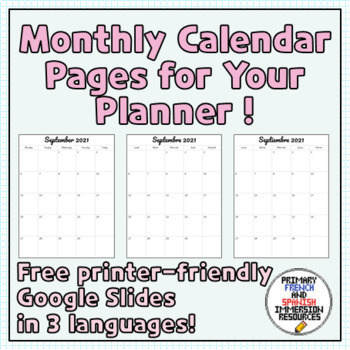 Preview of [Google Drive] Monthly Calendar Pages for your planner in 3 languages! 2023-2024