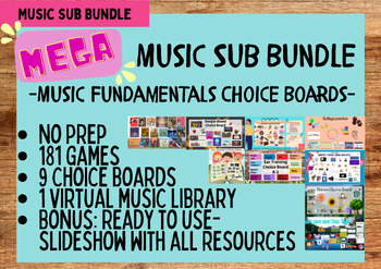 Preview of Growing Bundle (Grade 2-6) Music Sub Digital Choice Board & Lesson-181 games